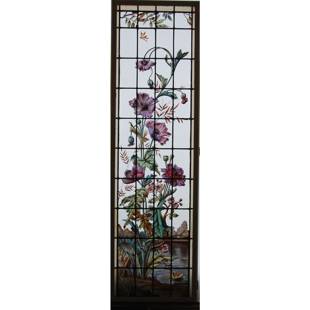 PAIRE DE VITRAUX Á DECOR FLORALE | Biron PAIRE DE VITRAUX Á DECOR FLORALE