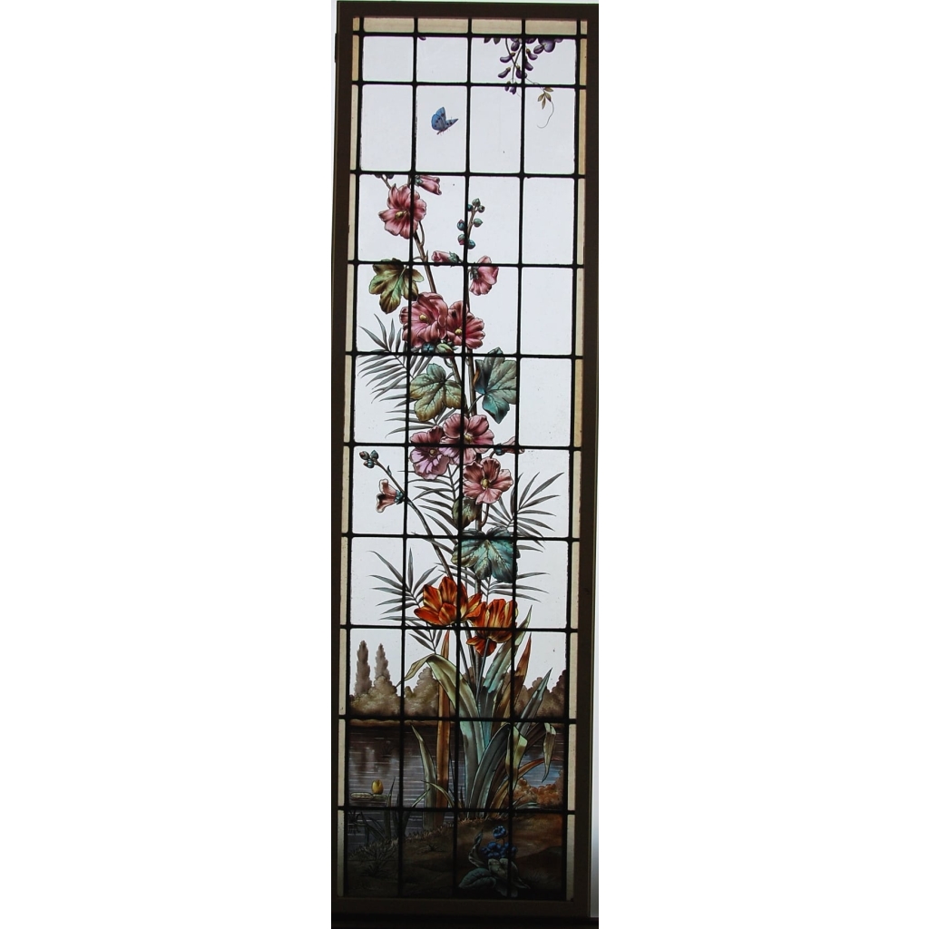 PAIRE DE VITRAUX Á DECOR FLORALE | Biron PAIRE DE VITRAUX Á DECOR FLORALE