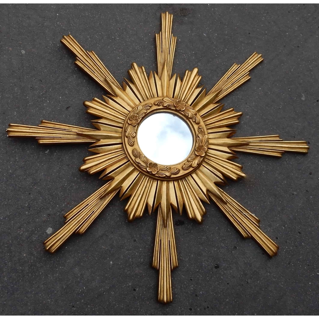 1950/70′ Miroir Soleil ,Bois Doré 102 cm | Biron |||||