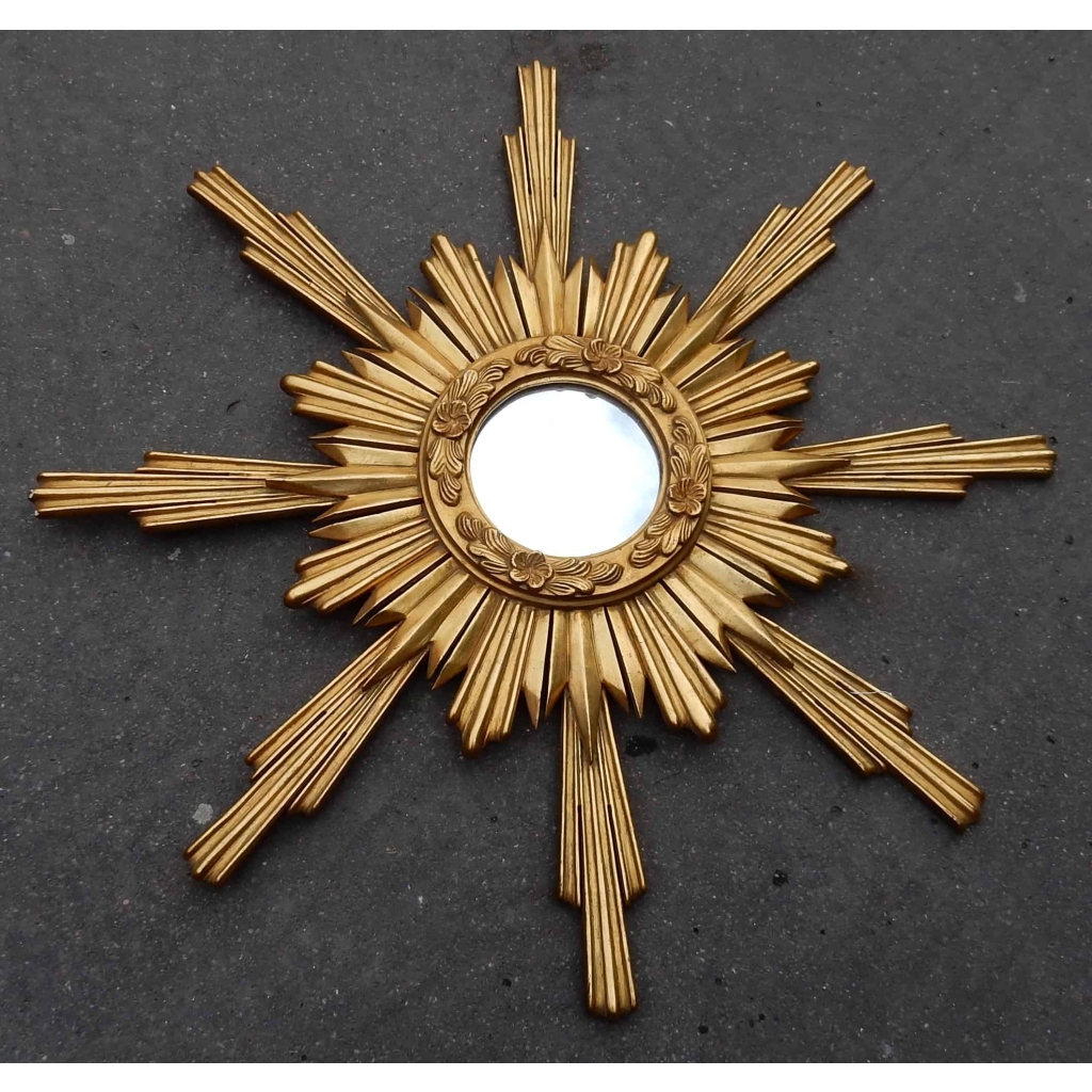 1950/70′ Miroir Soleil ,Bois Doré 102 cm | Biron 1950/70' Miroir Soleil ,Bois Doré 102 cm