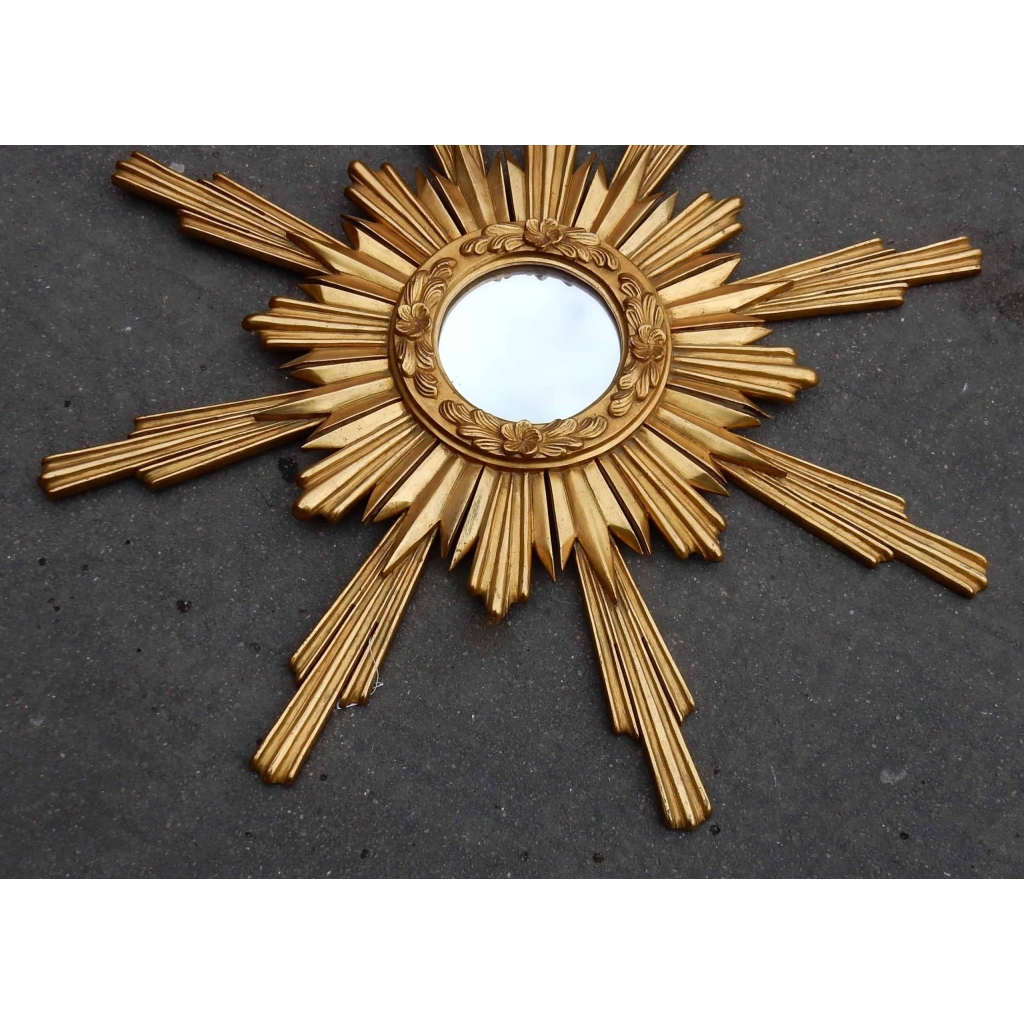 1950/70′ Miroir Soleil ,Bois Doré 102 cm | Biron 1950/70' Miroir Soleil ,Bois Doré 102 cm