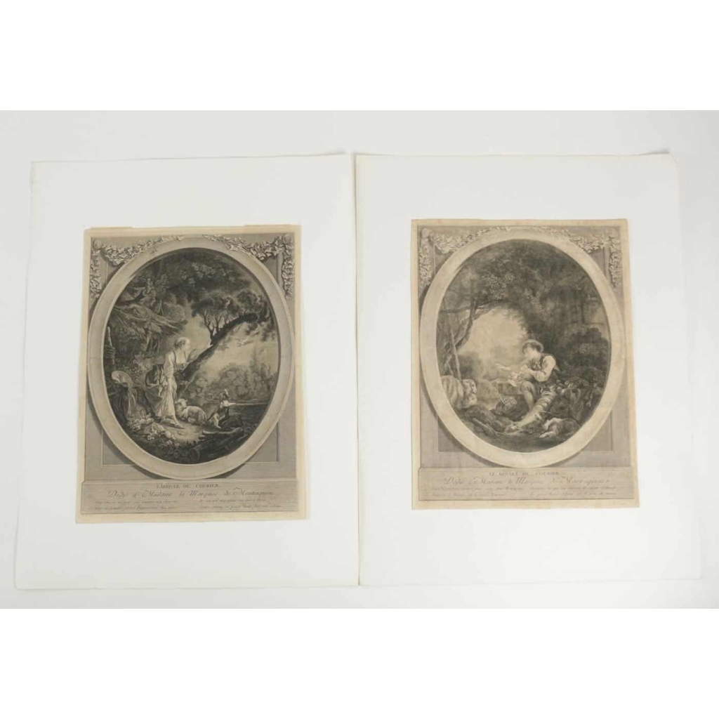 Paire Degravure Romantique, XIXème Siècle, « le Départ Du Courrier » L’arrive Du Courrier” | Biron ||||||||||||||||