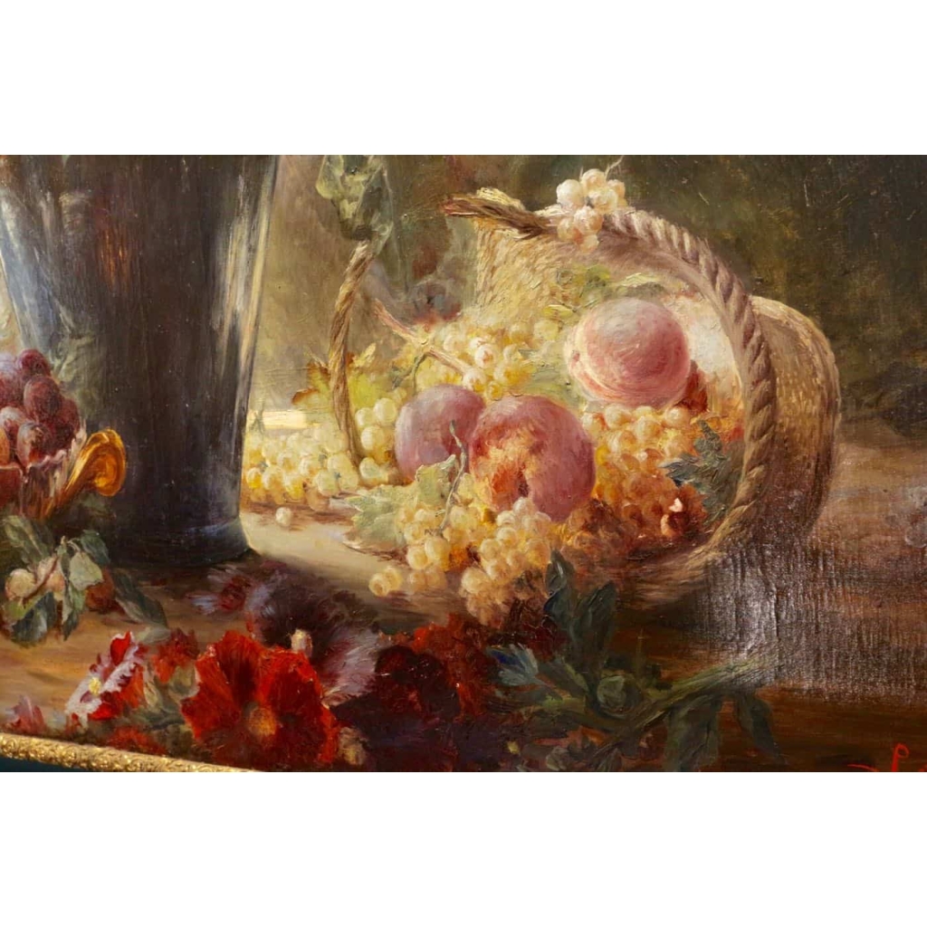 Nature morte aux fleurs et aux fruits signée Vincent.XIXème siècle.