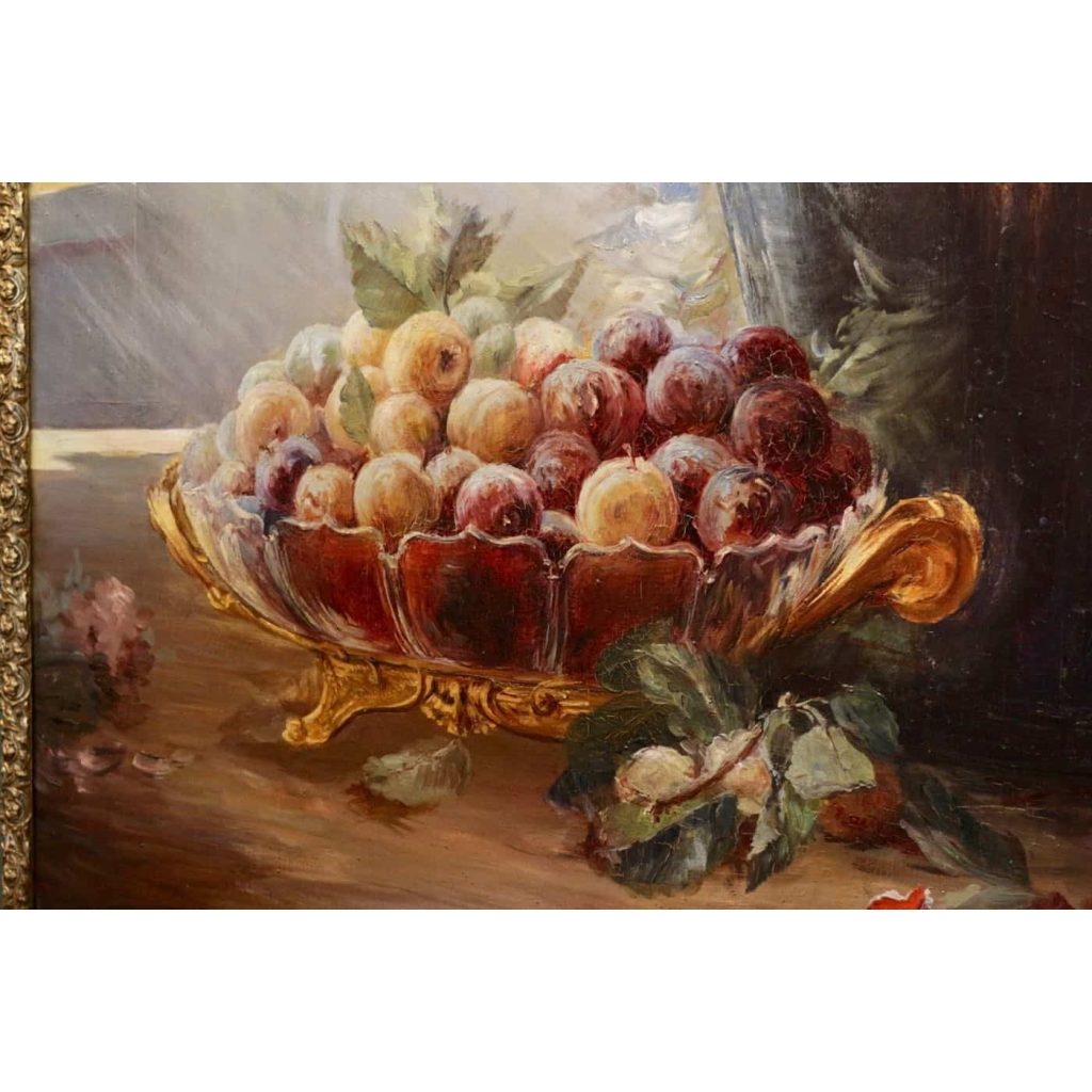 Nature morte aux fleurs et aux fruits signée Vincent.XIXème siècle.
