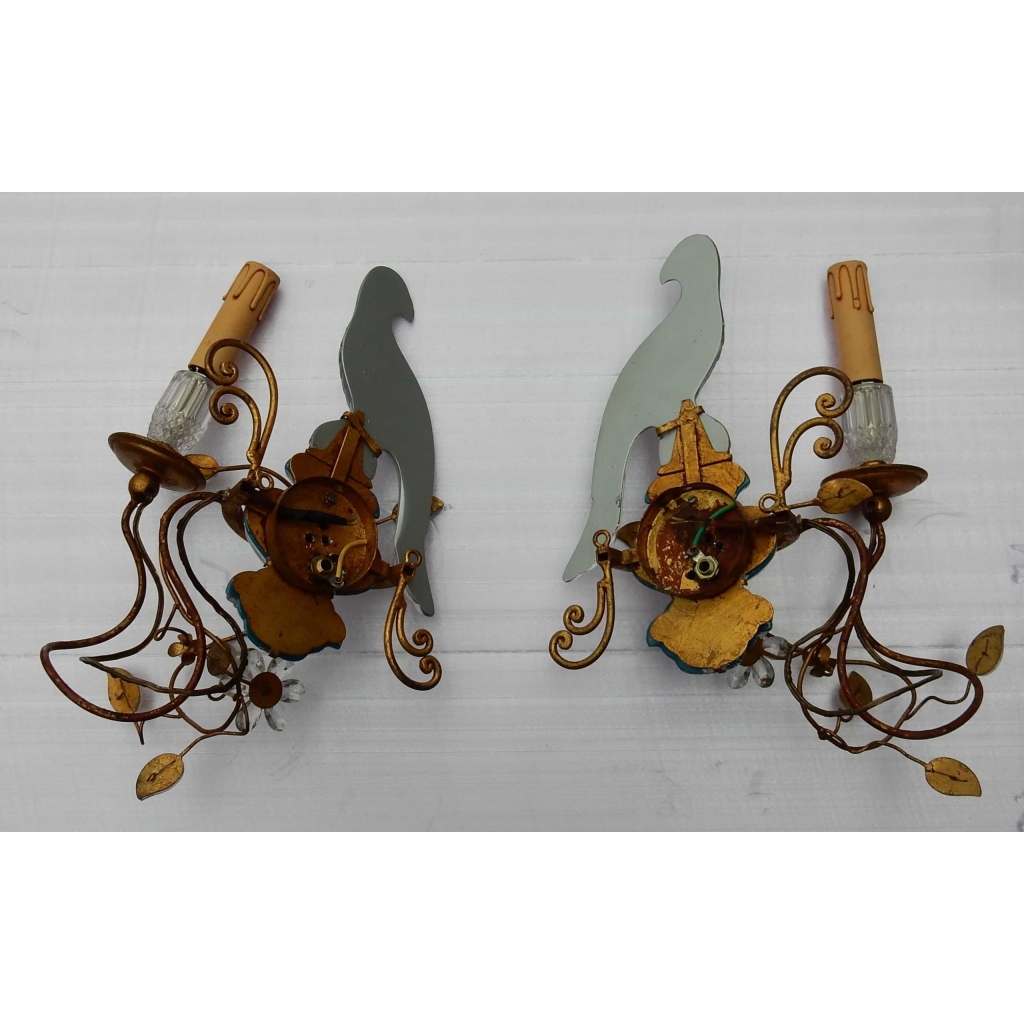 1970′ Paire d’Appliques a la Perruche Style Baguès Un Bras | Biron 1970' Paire d'Appliques a la Perruche Style Baguès Un Bras