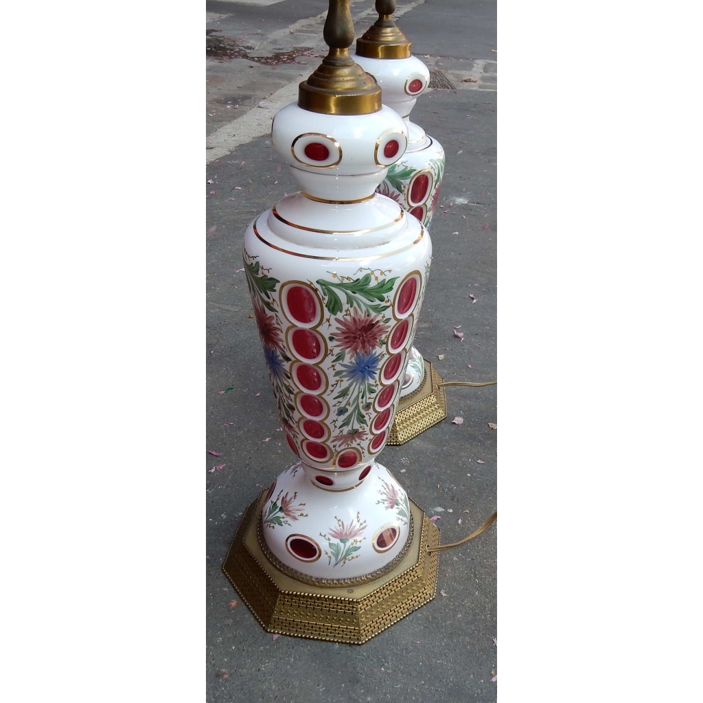 1950/60 Paire de Lampes Baccarat Overlay