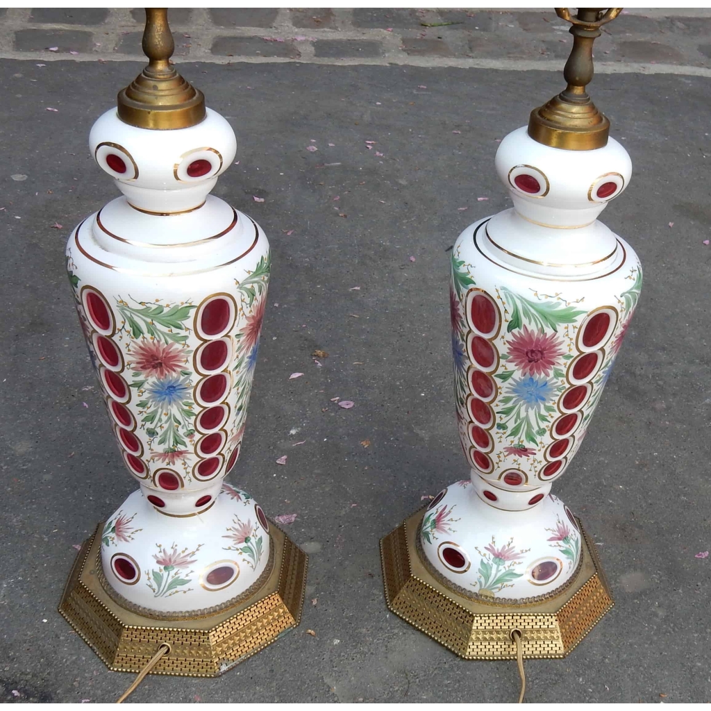 1950/60 Paire de Lampes Baccarat Overlay