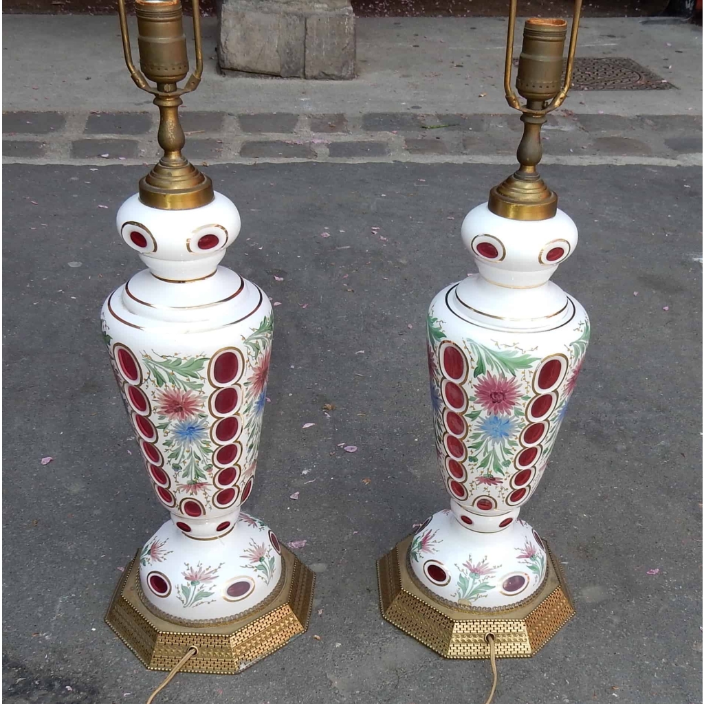 1950/60 Paire de Lampes Baccarat Overlay