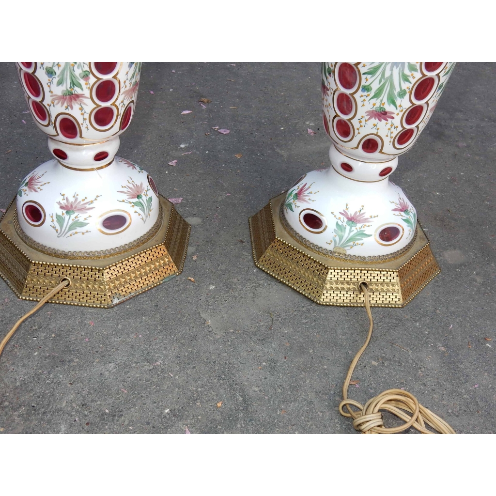 1950/60 Paire de Lampes Baccarat Overlay