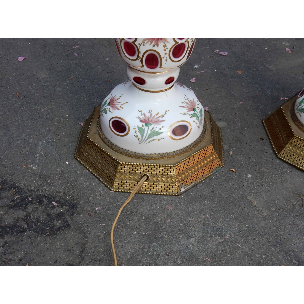 1950/60 Paire de Lampes Baccarat Overlay