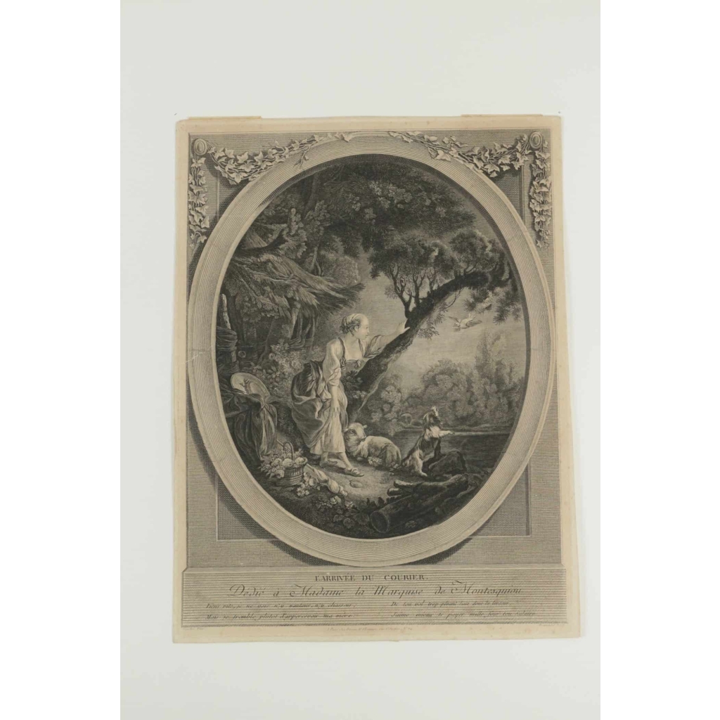 Gravure Romantique, XIXème Siècle, « LArrivée du Courrier » | Biron |||||||