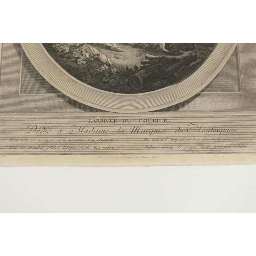 Gravure Romantique, XIXème Siècle, « LArrivée du Courrier » | Biron Gravure Romantique, XIXème Siècle, "LArrivée du Courrier"