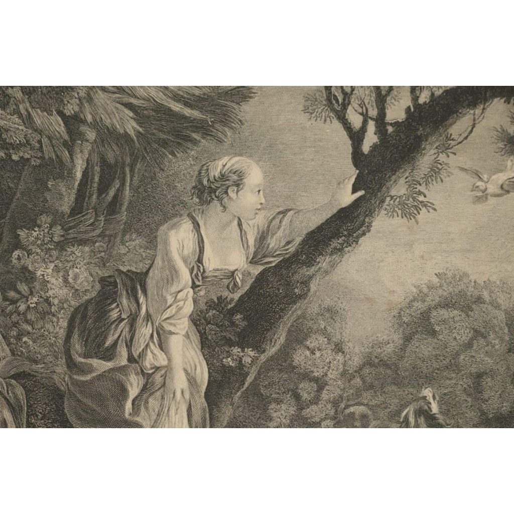 Gravure Romantique, XIXème Siècle, « LArrivée du Courrier » | Biron Gravure Romantique, XIXème Siècle, "LArrivée du Courrier"