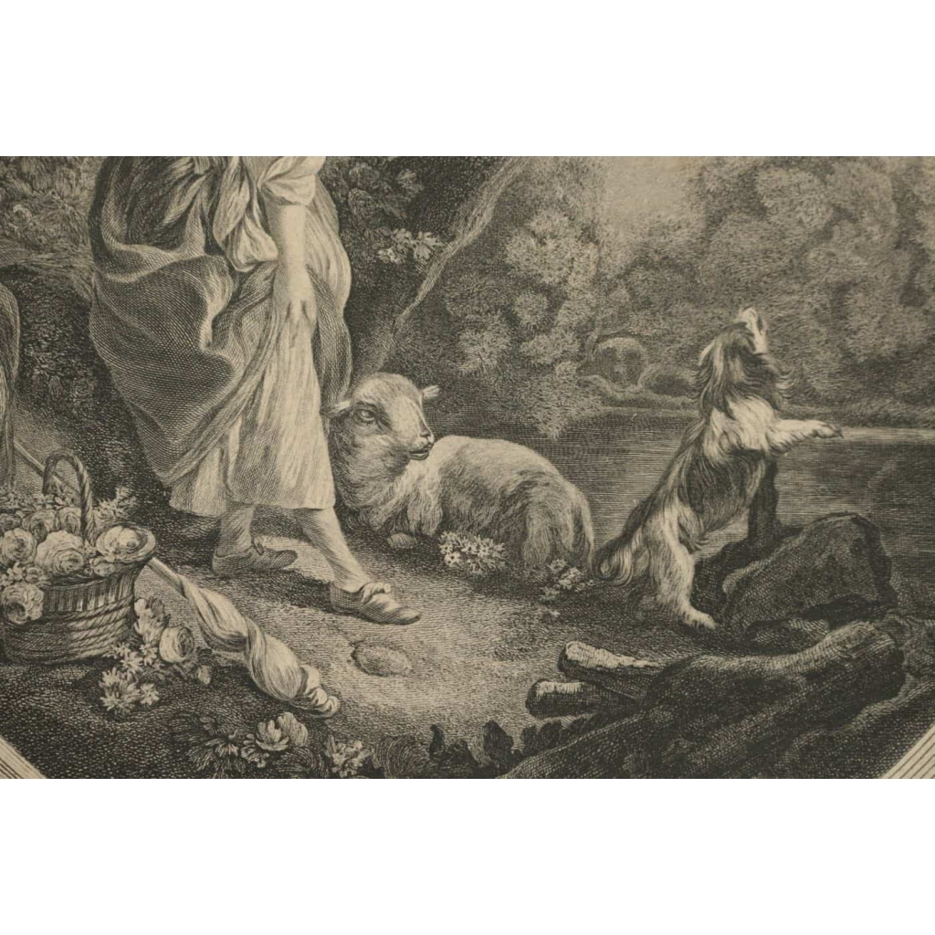 Gravure Romantique, XIXème Siècle, « LArrivée du Courrier » | Biron Gravure Romantique, XIXème Siècle, "LArrivée du Courrier"