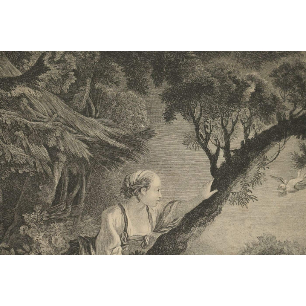 Gravure Romantique, XIXème Siècle, « LArrivée du Courrier » | Biron Gravure Romantique, XIXème Siècle, "LArrivée du Courrier"