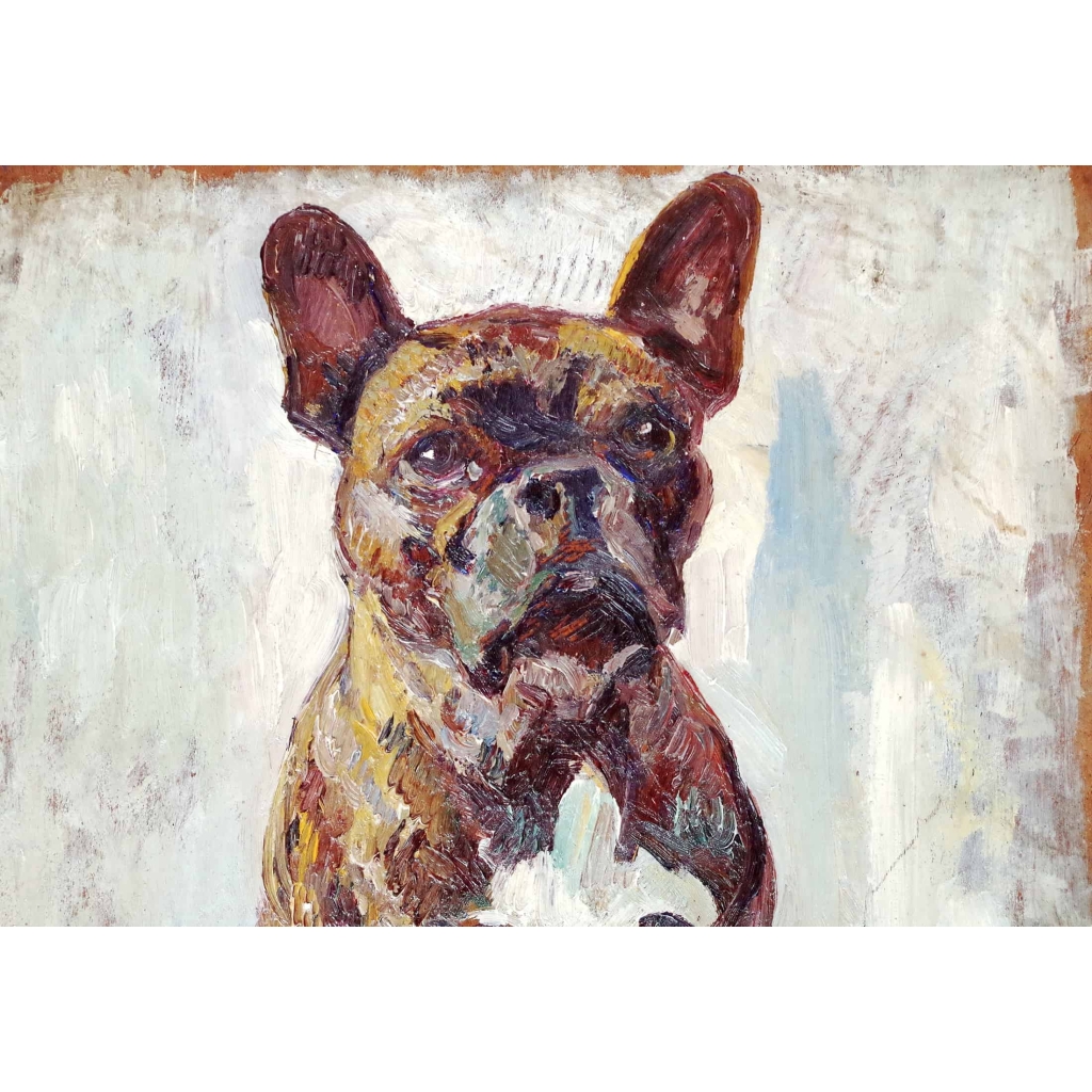 Huile sur panneau représentant un bouledogue, par Gabriel SUE (1867-1958)