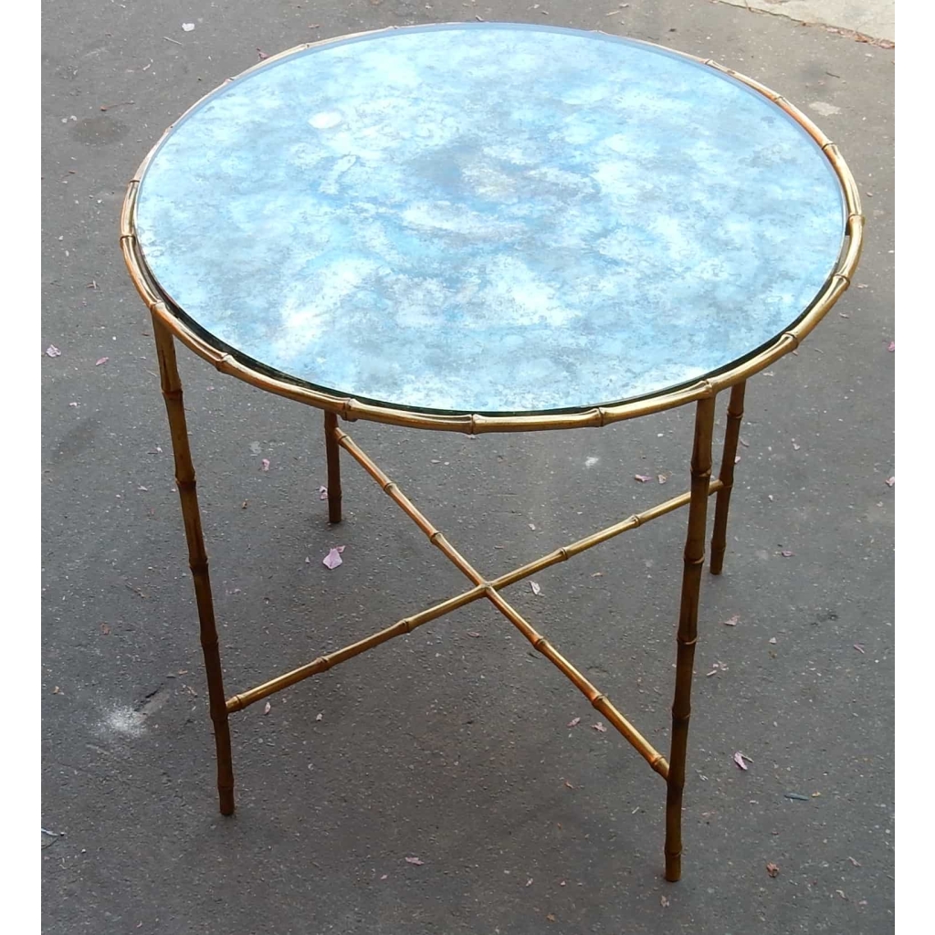 1950/70 Gueridon Maison Bagues Modele Bambou Laiton Doré
