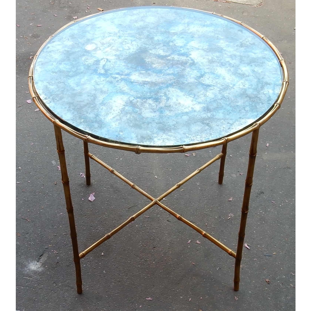 1950/70 Gueridon Maison Bagues Modele Bambou Laiton Doré