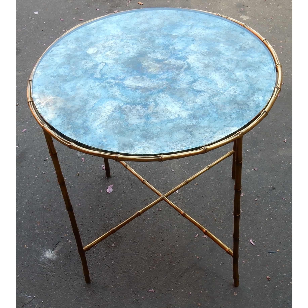 1950/70 Gueridon Maison Bagues Modele Bambou Laiton Doré
