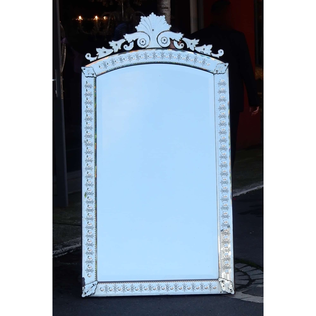 1880/1900′ Miroir Venise Vertical a Bulles et Fleurs 171 x 89,5 cm | Biron ||||||||||||