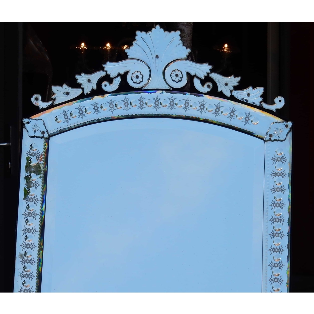 1880/1900′ Miroir Venise Vertical a Bulles et Fleurs 171 x 89,5 cm | Biron 1880/1900' Miroir Venise Vertical a Bulles et Fleurs 171 x 89,5 cm