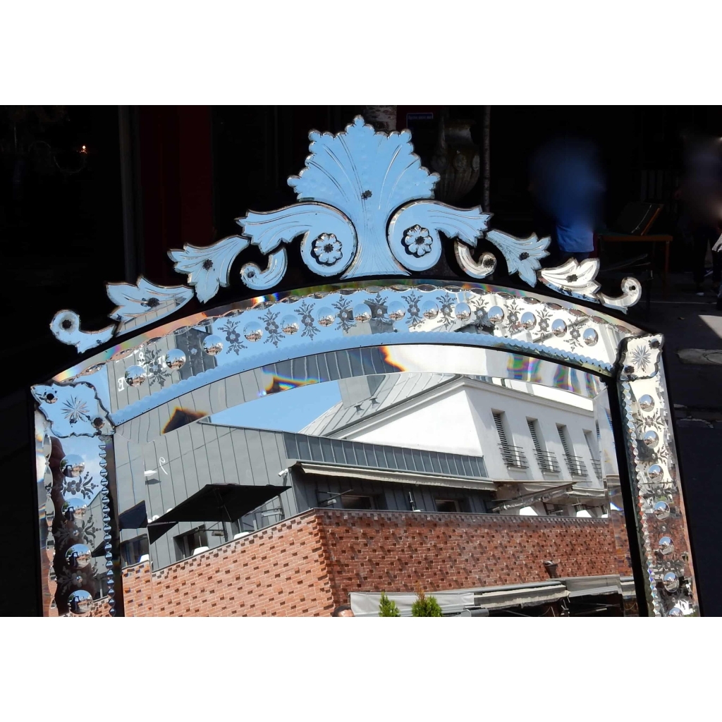 1880/1900′ Miroir Venise Vertical a Bulles et Fleurs 171 x 89,5 cm | Biron 1880/1900' Miroir Venise Vertical a Bulles et Fleurs 171 x 89,5 cm