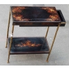 1950/70' Table a Tiroir Bronze Décor Bambou , Plateau Laque de Chine St Maison Bagués 48 X 25 cm