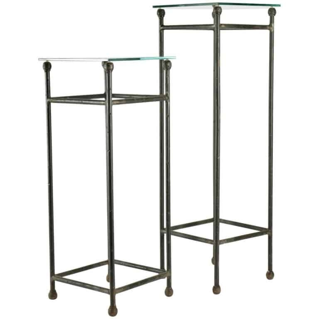Deux Consoles, gaines en Fer Forgé dessus en Verre | Biron |||||||||||