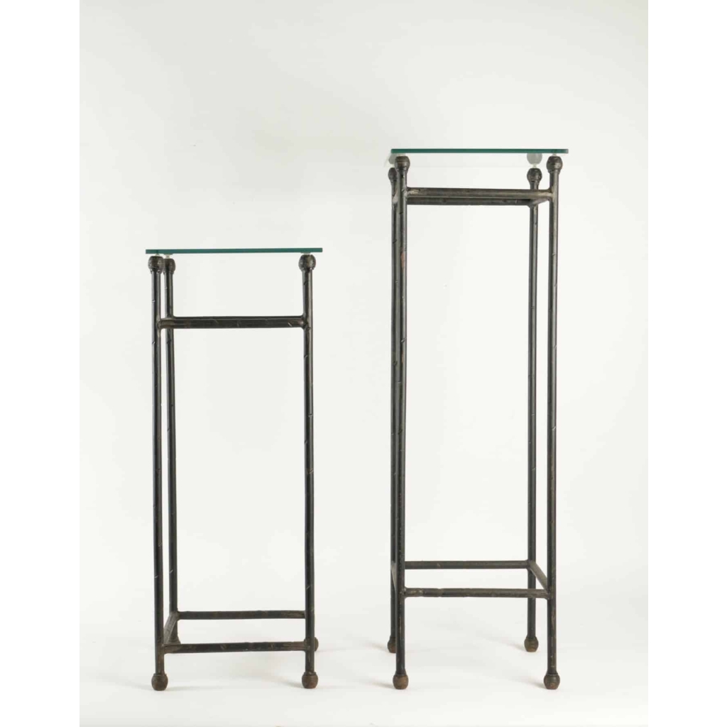 Deux Consoles, gaines en Fer Forgé dessus en Verre | Biron Deux Consoles, gaines en Fer Forgé dessus en Verre