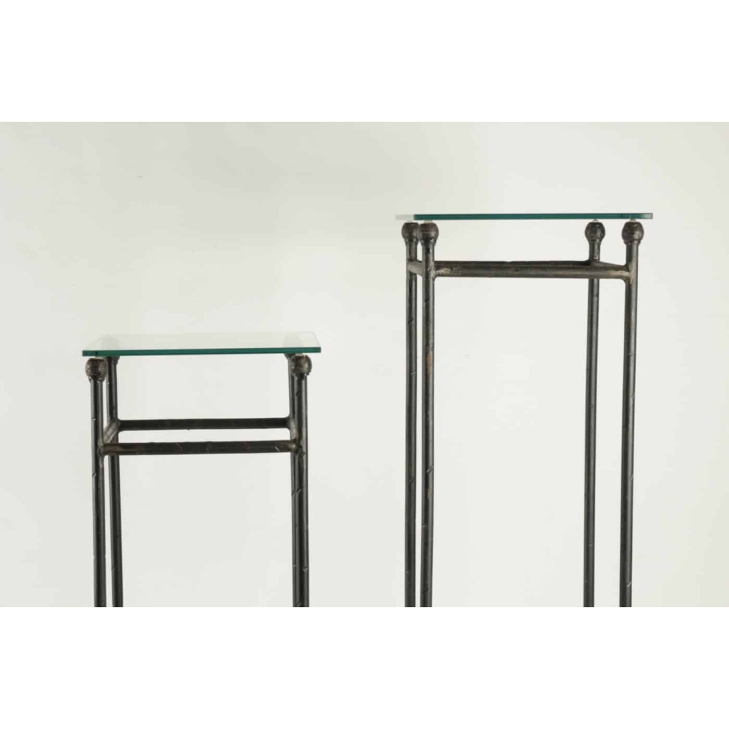 Deux Consoles, gaines en Fer Forgé dessus en Verre | Biron Deux Consoles, gaines en Fer Forgé dessus en Verre