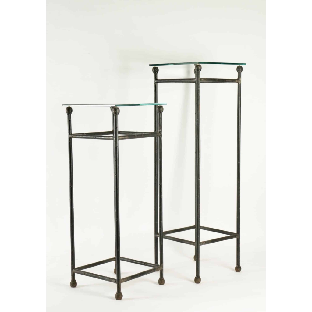 Deux Consoles, gaines en Fer Forgé dessus en Verre | Biron Deux Consoles, gaines en Fer Forgé dessus en Verre