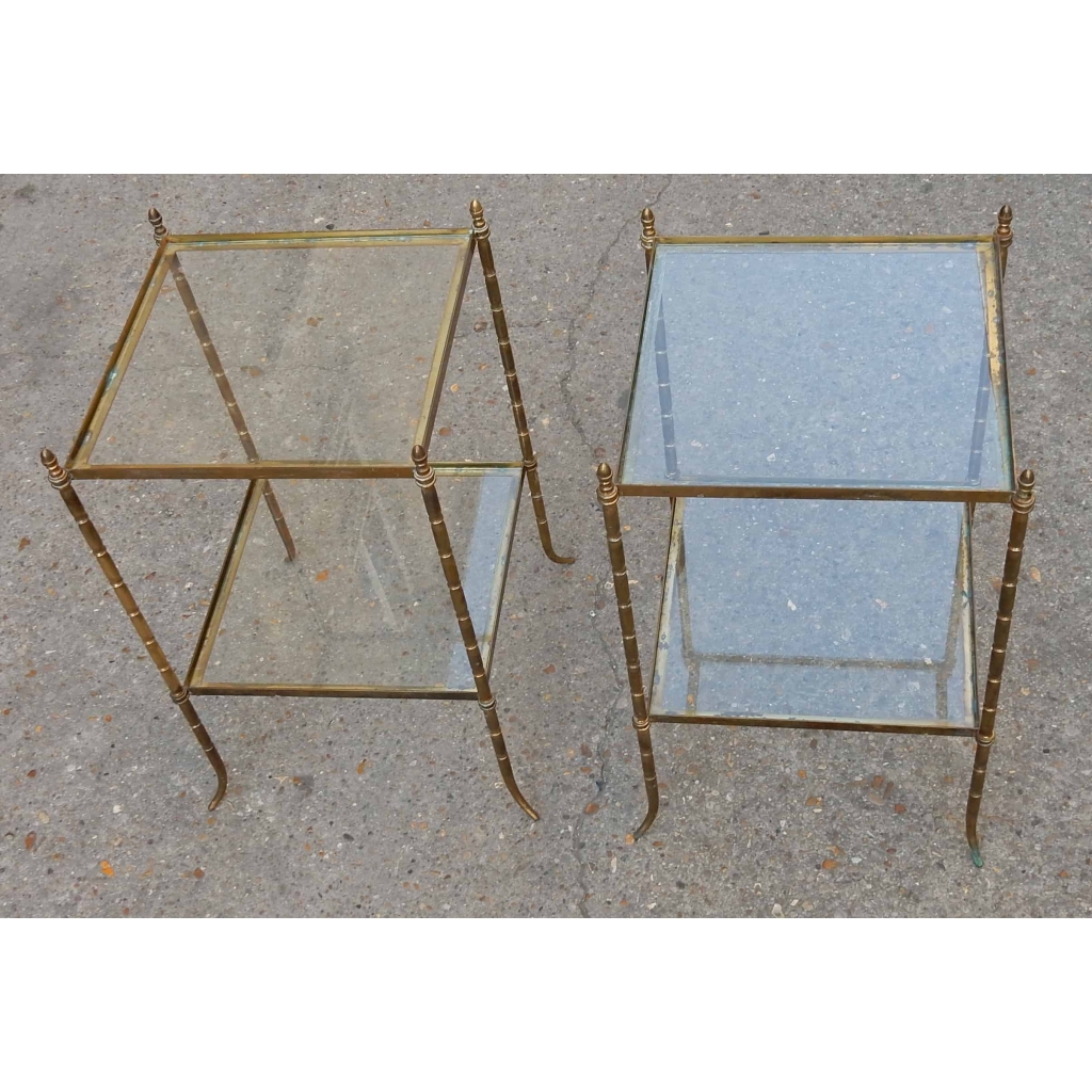 1950/70′ Paire de Bouts de Canapés Bronze Décor Bambou , Style Maison Bagués 40 X 40 cm | Biron ||||||||