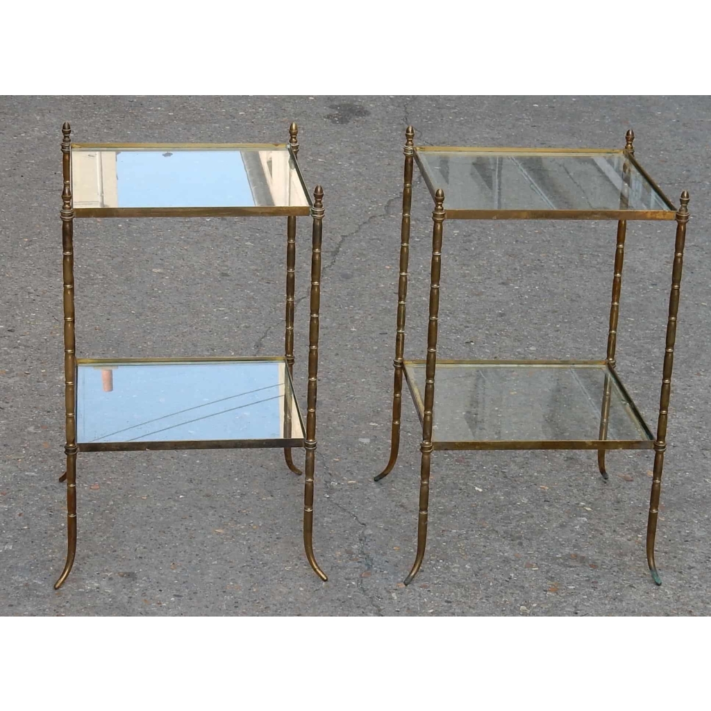 1950/70′ Paire de Bouts de Canapés Bronze Décor Bambou , Style Maison Bagués 40 X 40 cm | Biron 1950/70' Paire de Bouts de Canapés Bronze Décor Bambou , Style Maison Bagués 40 X 40 cm