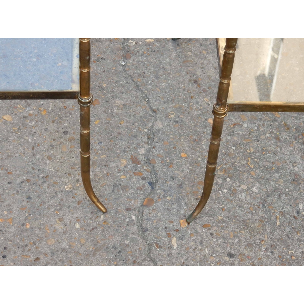 1950/70′ Paire de Bouts de Canapés Bronze Décor Bambou , Style Maison Bagués 40 X 40 cm | Biron 1950/70' Paire de Bouts de Canapés Bronze Décor Bambou , Style Maison Bagués 40 X 40 cm