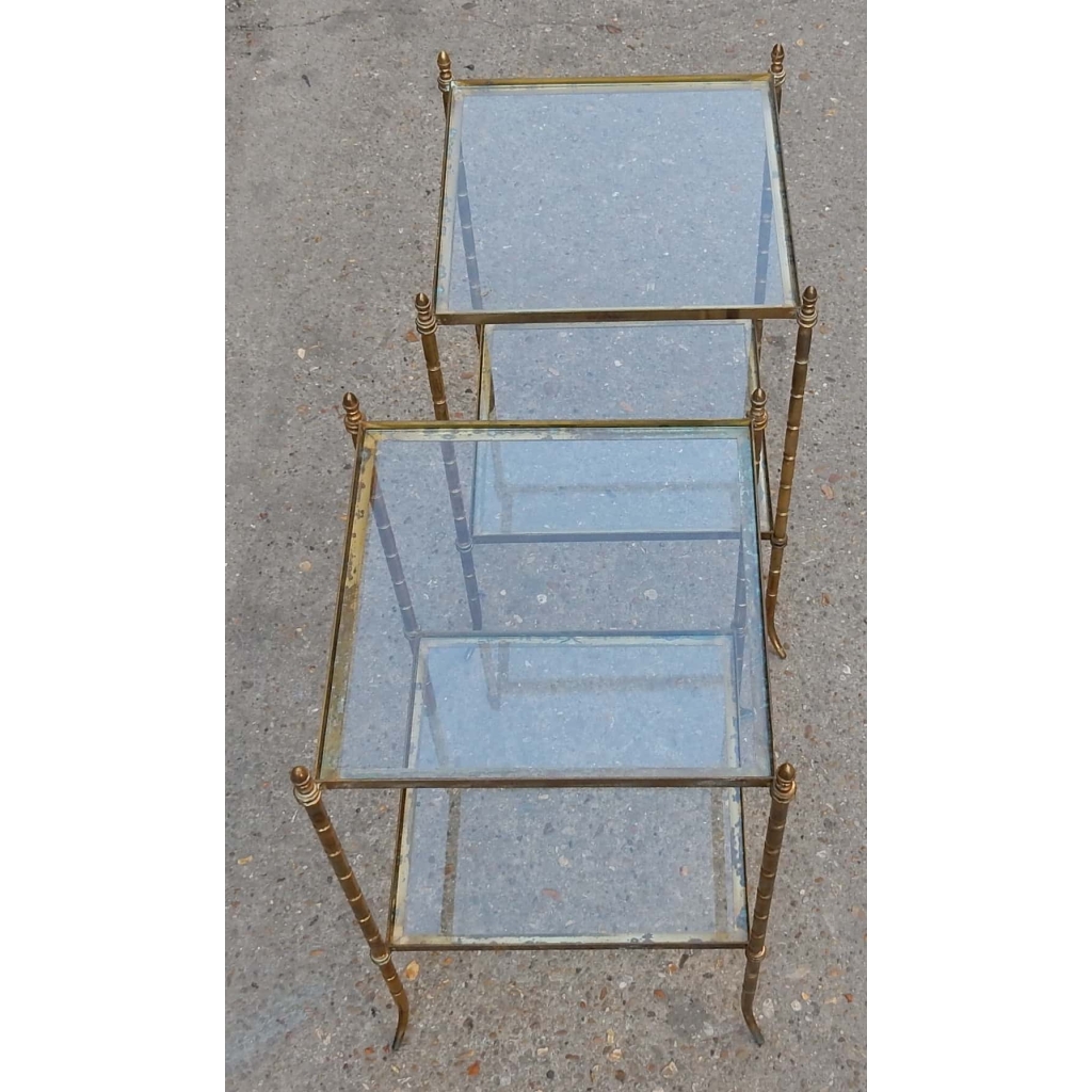 1950/70′ Paire de Bouts de Canapés Bronze Décor Bambou , Style Maison Bagués 40 X 40 cm | Biron 1950/70' Paire de Bouts de Canapés Bronze Décor Bambou , Style Maison Bagués 40 X 40 cm