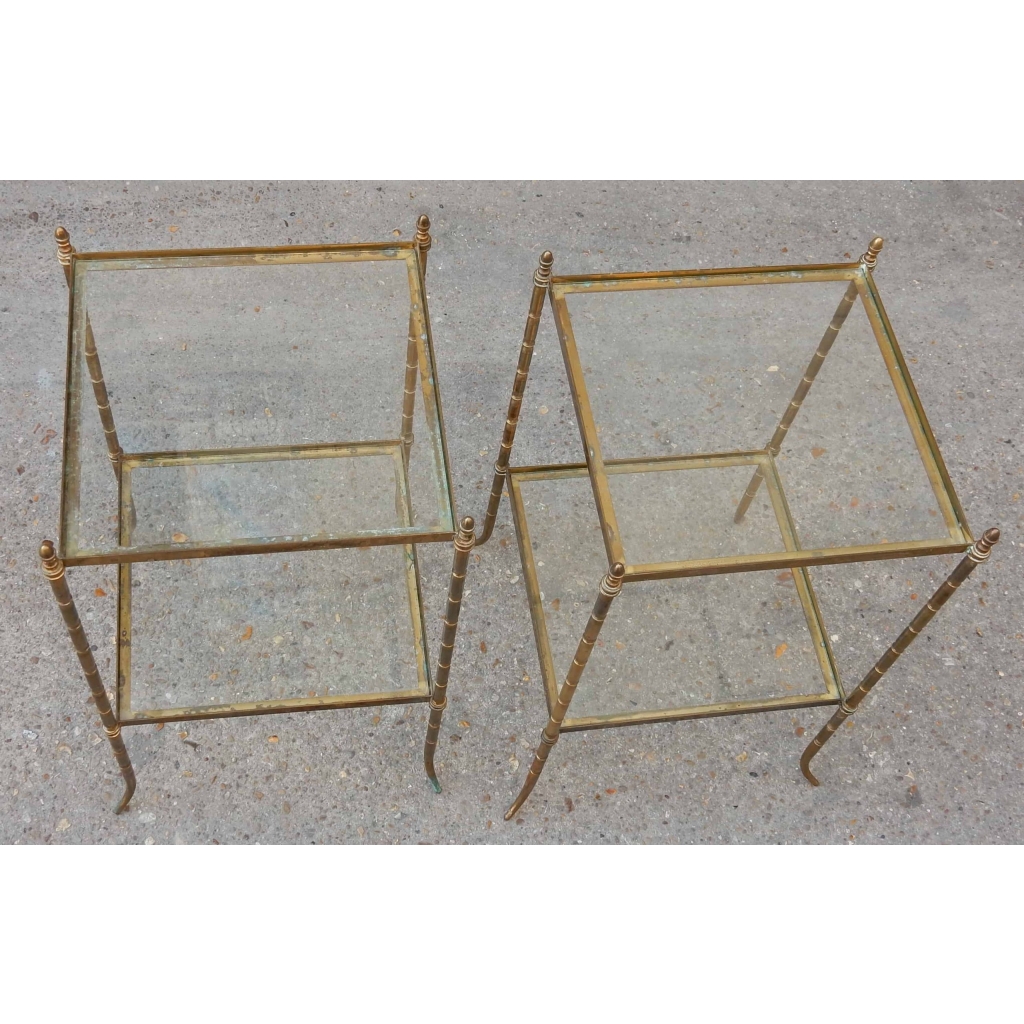 1950/70′ Paire de Bouts de Canapés Bronze Décor Bambou , Style Maison Bagués 40 X 40 cm | Biron 1950/70' Paire de Bouts de Canapés Bronze Décor Bambou , Style Maison Bagués 40 X 40 cm