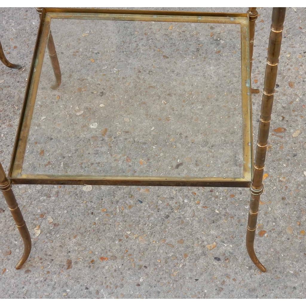1950/70′ Paire de Bouts de Canapés Bronze Décor Bambou , Style Maison Bagués 40 X 40 cm | Biron 1950/70' Paire de Bouts de Canapés Bronze Décor Bambou , Style Maison Bagués 40 X 40 cm