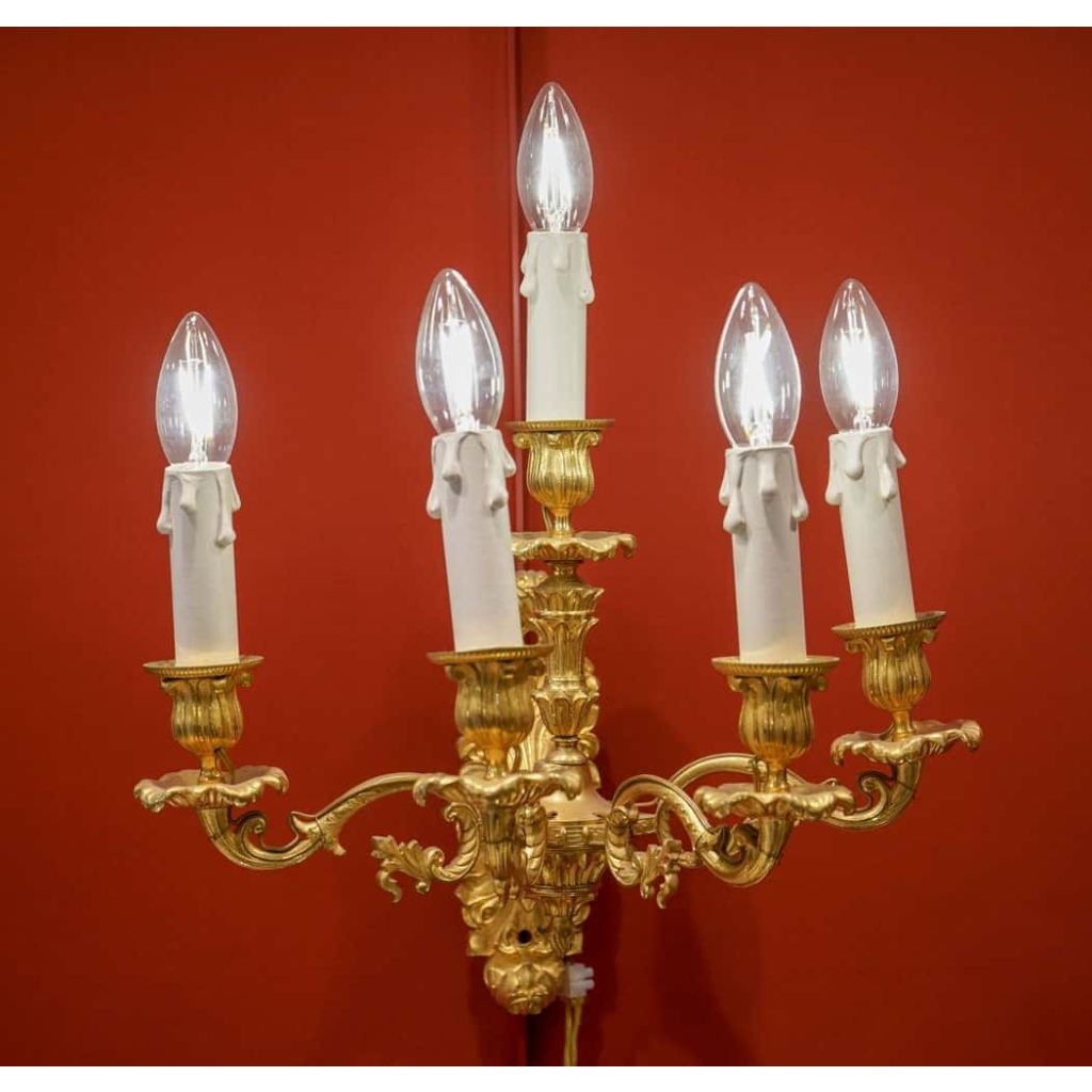 Paire d’appliques bronze à 5 bras de lumière | Biron Paire d'appliques bronze à 5 bras de lumière