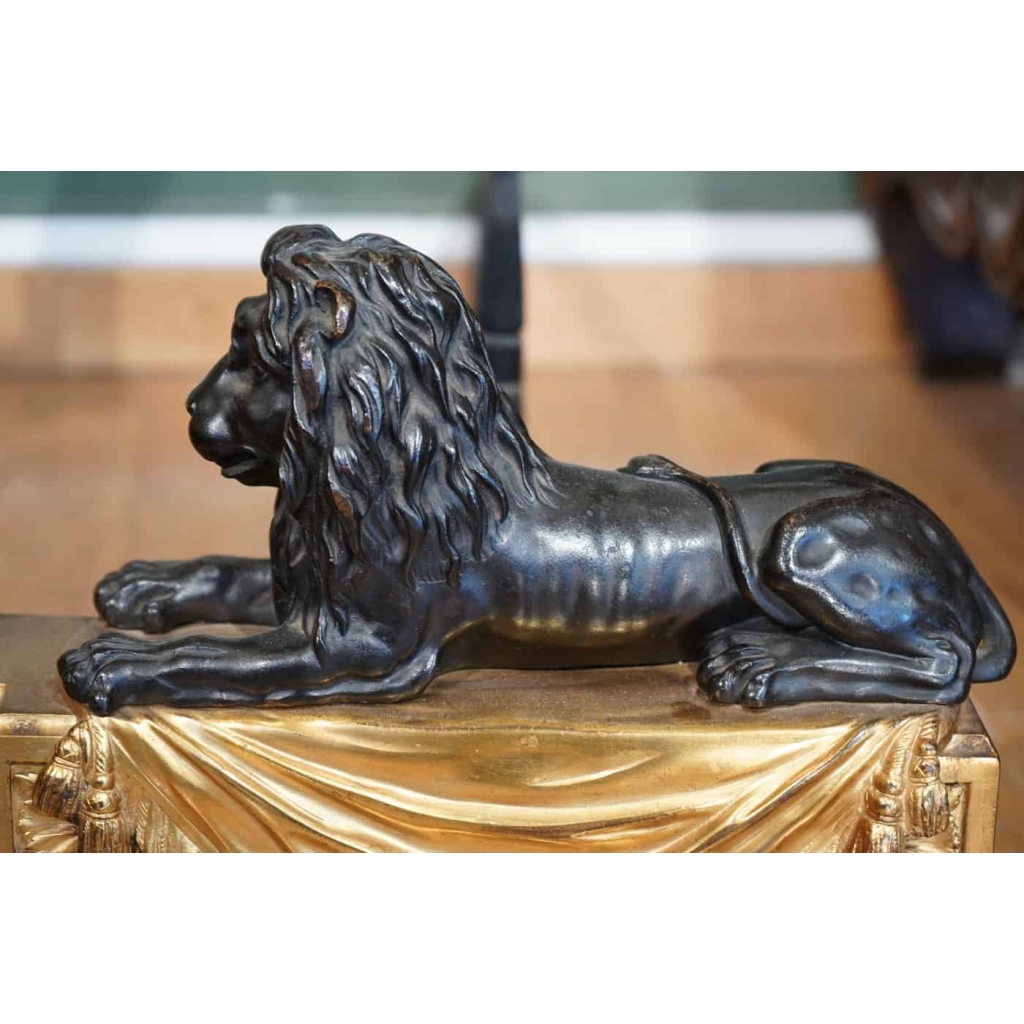 Paire de chenets en bronze ciselé de style Louis XVI