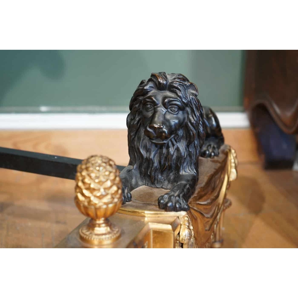 Paire de chenets en bronze ciselé de style Louis XVI