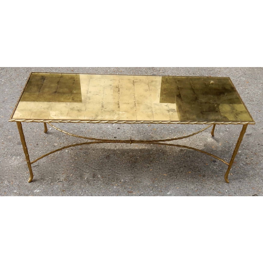 1950/70′ Table Basse en Bronze Doré Décor Palmier Maison Charles 112 X 48 cm | Biron |||||||||||
