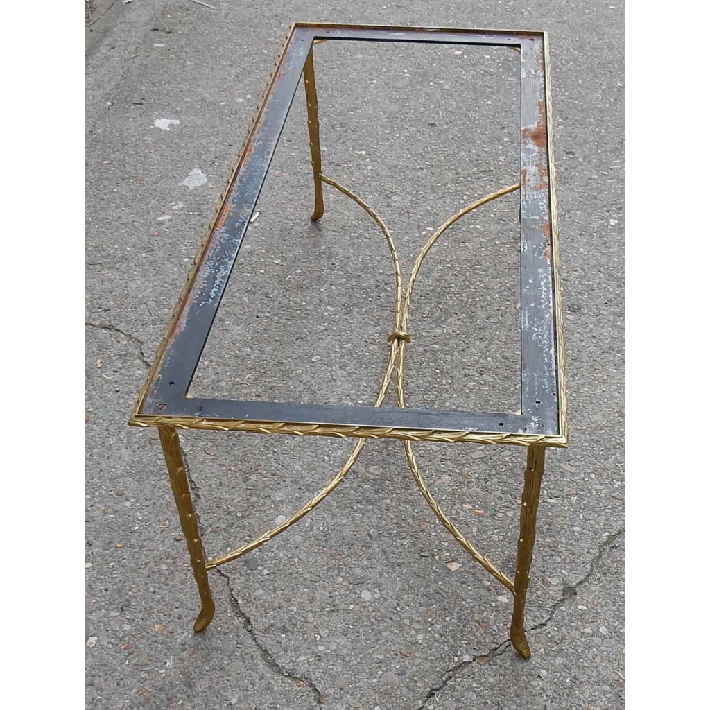 1950/70′ Table Basse en Bronze Doré Décor Palmier Maison Charles 112 X 48 cm | Biron 1950/70' Table Basse en Bronze Doré Décor Palmier Maison Charles 112 X 48 cm