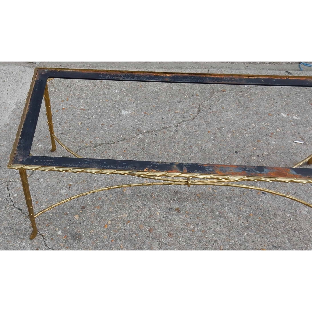 1950/70′ Table Basse en Bronze Doré Décor Palmier Maison Charles 112 X 48 cm | Biron 1950/70' Table Basse en Bronze Doré Décor Palmier Maison Charles 112 X 48 cm
