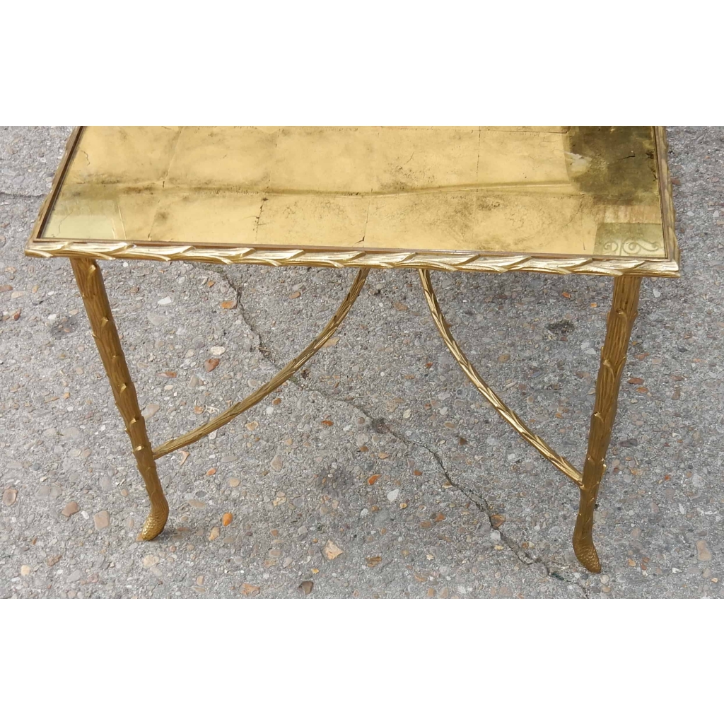 1950/70′ Table Basse en Bronze Doré Décor Palmier Maison Charles 112 X 48 cm | Biron 1950/70' Table Basse en Bronze Doré Décor Palmier Maison Charles 112 X 48 cm
