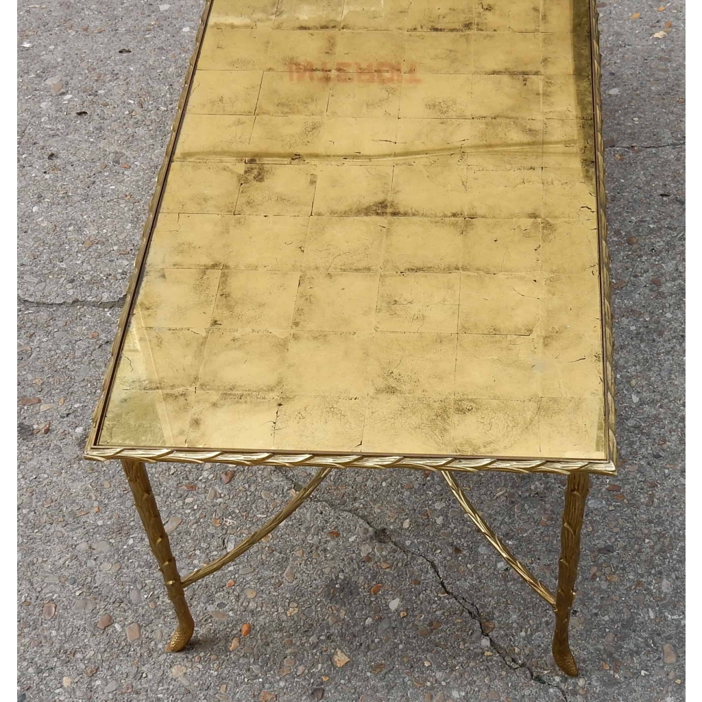 1950/70′ Table Basse en Bronze Doré Décor Palmier Maison Charles 112 X 48 cm | Biron 1950/70' Table Basse en Bronze Doré Décor Palmier Maison Charles 112 X 48 cm