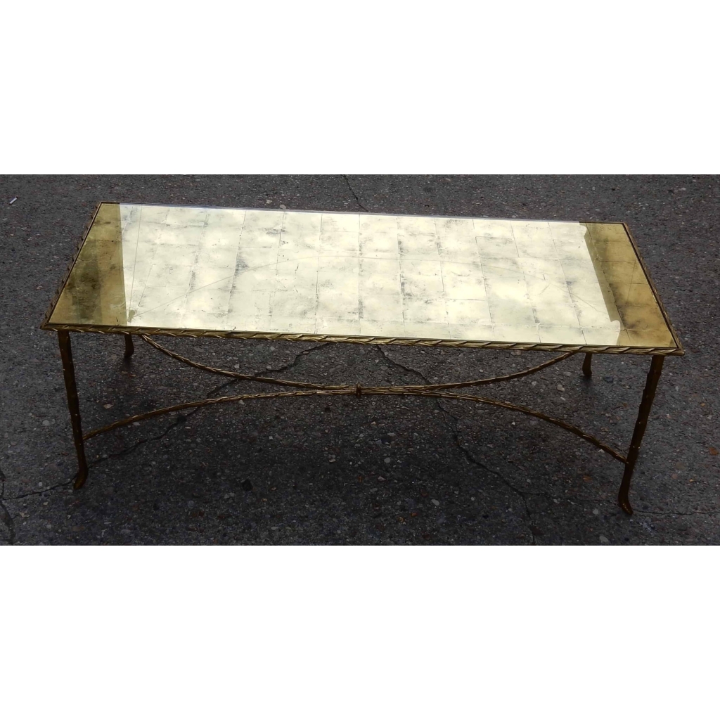 1950/70′ Table Basse en Bronze Doré Décor Palmier Maison Charles 112 X 48 cm | Biron 1950/70' Table Basse en Bronze Doré Décor Palmier Maison Charles 112 X 48 cm