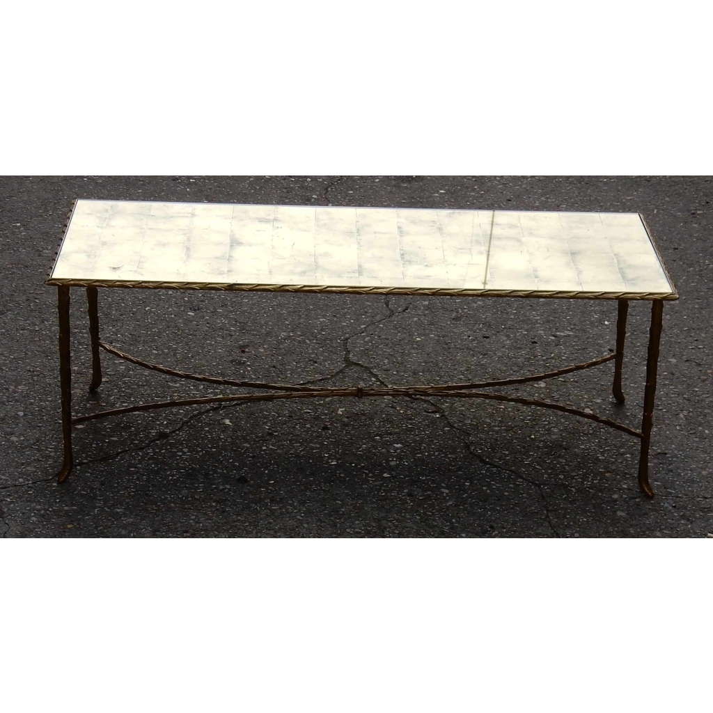 1950/70′ Table Basse en Bronze Doré Décor Palmier Maison Charles 112 X 48 cm | Biron 1950/70' Table Basse en Bronze Doré Décor Palmier Maison Charles 112 X 48 cm