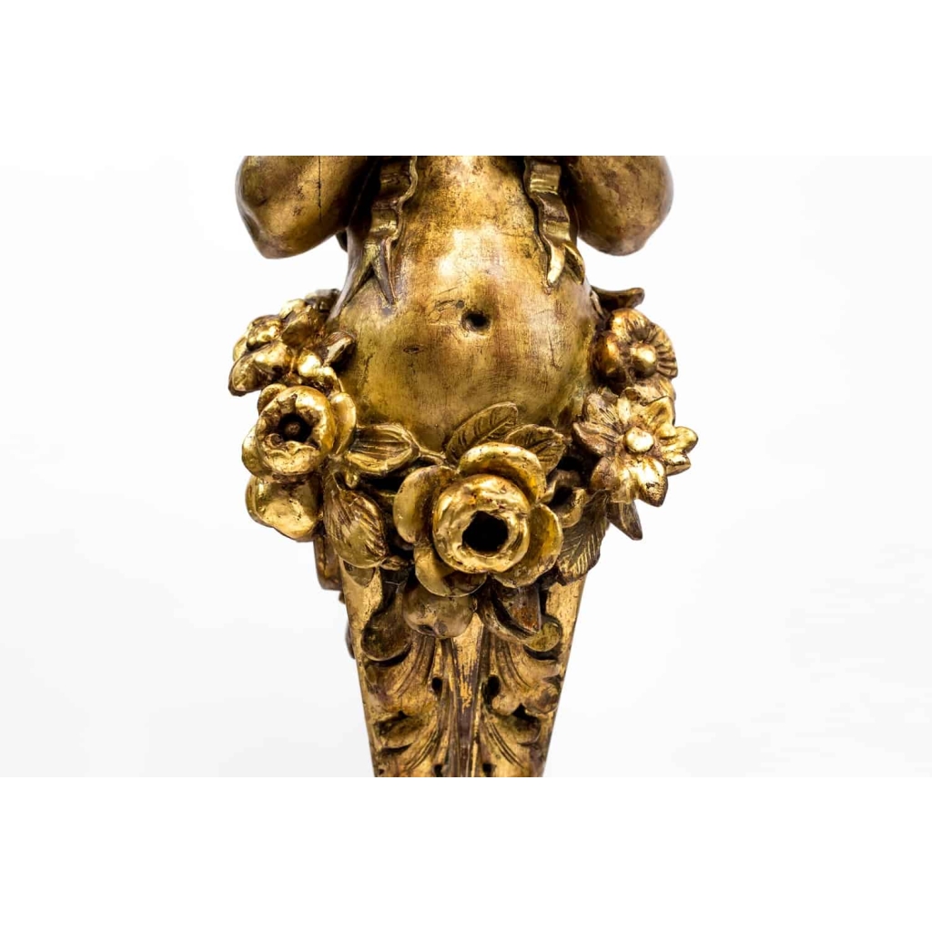 Paire de consoles représentant des putti, bois doré, fin XIXème siècle | Biron Paire de consoles représentant des putti, bois doré, fin XIXème siècle