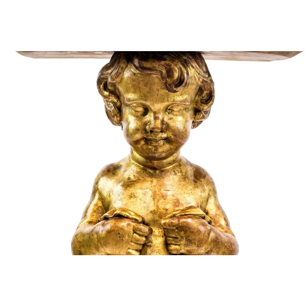 Paire de consoles représentant des putti, bois doré, fin XIXème siècle | Biron Paire de consoles représentant des putti, bois doré, fin XIXème siècle