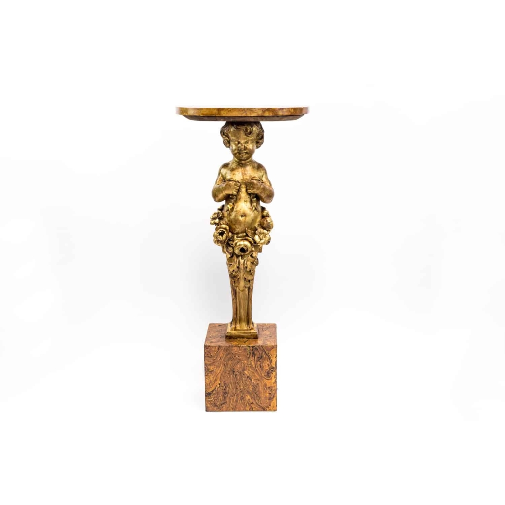 Paire de consoles représentant des putti, bois doré, fin XIXème siècle | Biron Paire de consoles représentant des putti, bois doré, fin XIXème siècle